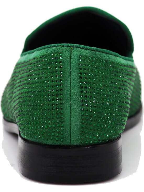 Enzo Romeo Men\'s Green Vintage Velvet Rhinestone Loafer Slip On Tuxedo Shoes main image 4